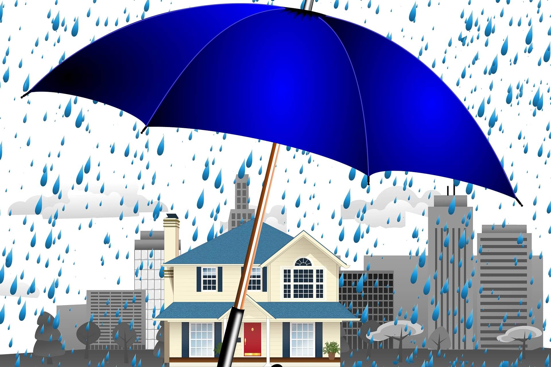 Haus mit Schirm als Sinnbild für Bauwerksabsabdichtung